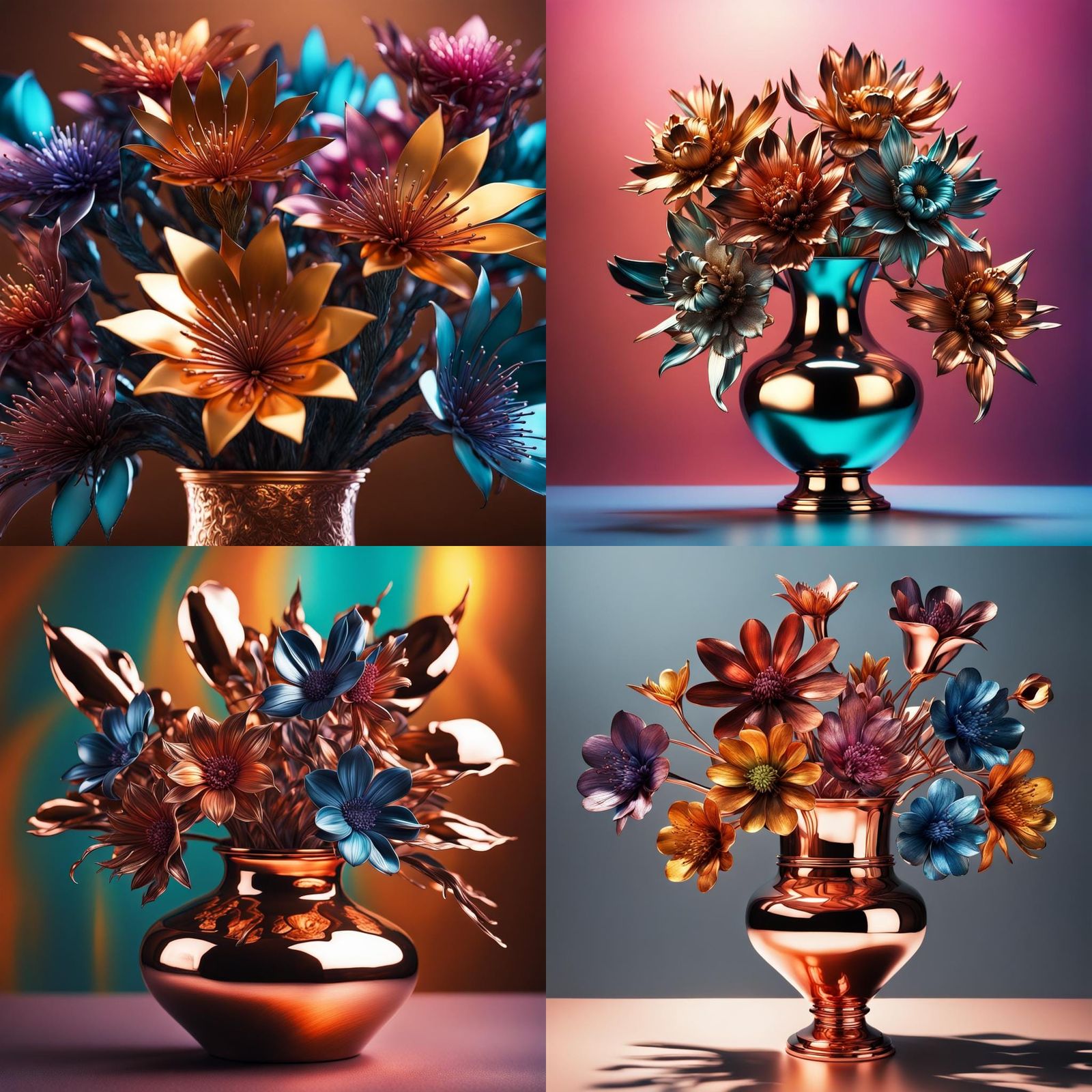 Beautiful vase of exotic metal flowers