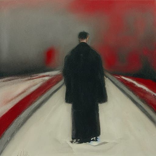 Vampire on Snowy Train in Rich Oil Painting Style