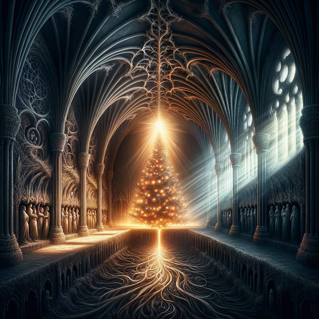 Gothic Christmas Tree in Ancient Crypt