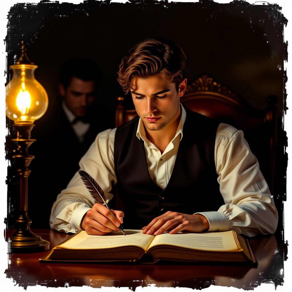 Legal Ledger Recording: Man Interrogating Suspect in 19th Ce...