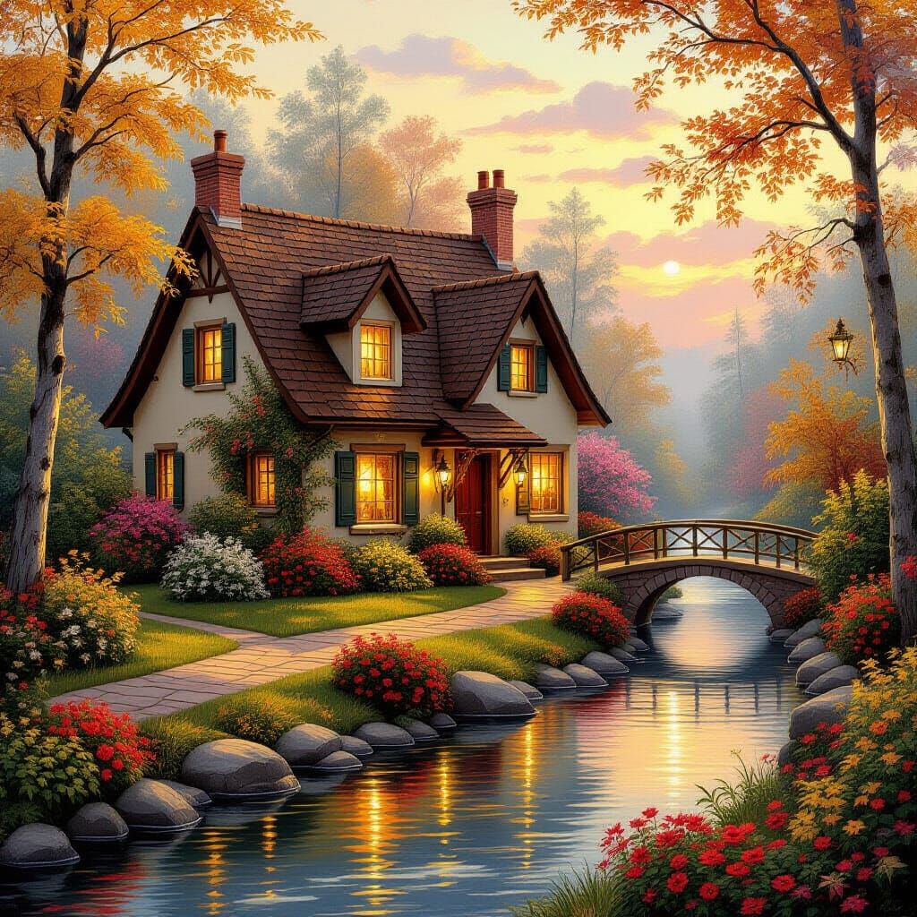 Charming Cottage in Autumn Gardens, Romantic Style