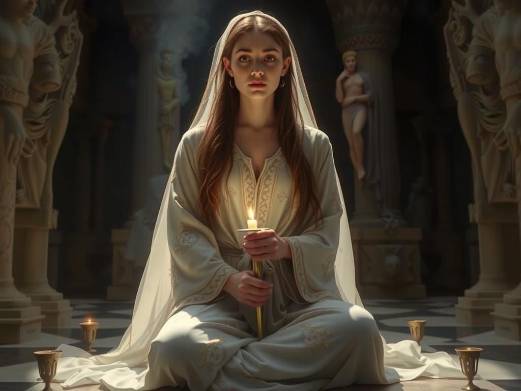 Ethereal Woman in Ancient Tomb