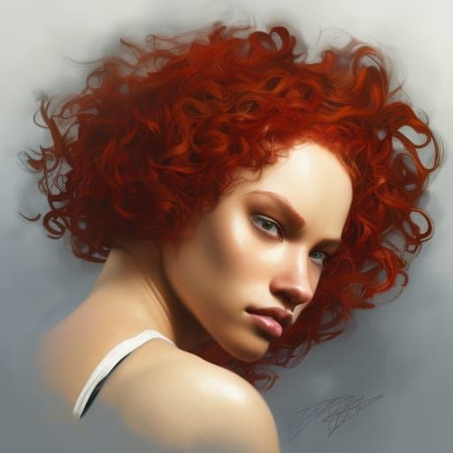 Striking Portrait of Red-Haired Girl in Hyperdetailed Style