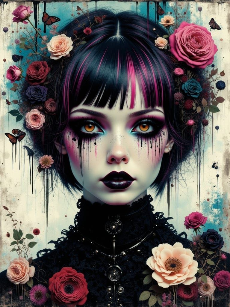 Gothic Abstract Portrait of a Romantic Goth Punk Woman