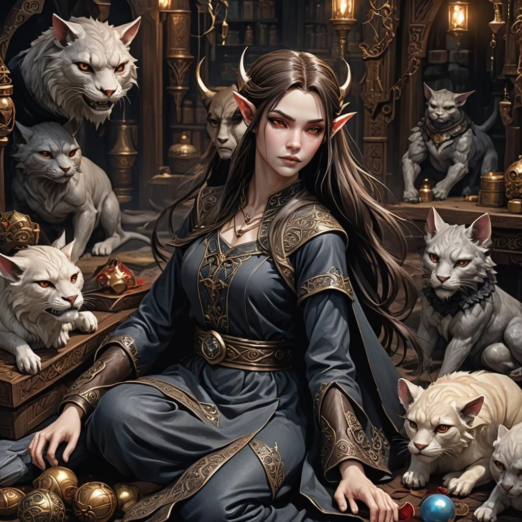 Gothic Oni Illustration in Anime Art Deco Style