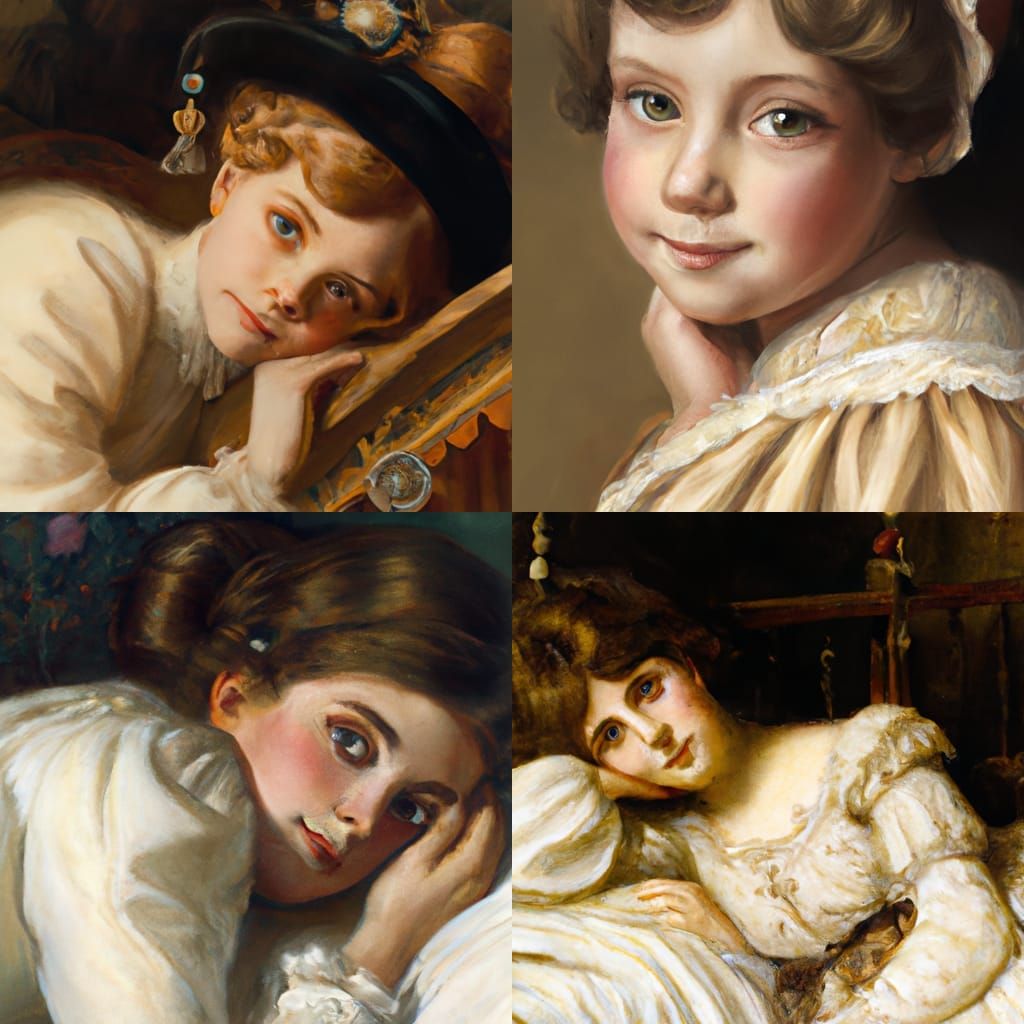 Victorian Girl with Feminine Features in Oil Painting