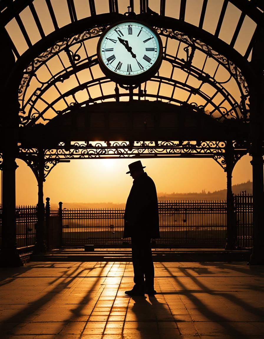 Vintage Railway Platform at Sunset in Oil Painting