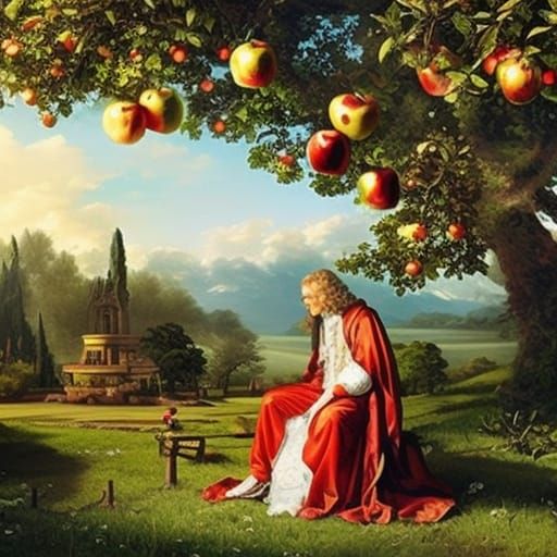 Newton's Apple: A Dark Fantasy Artgerm-Style Scene