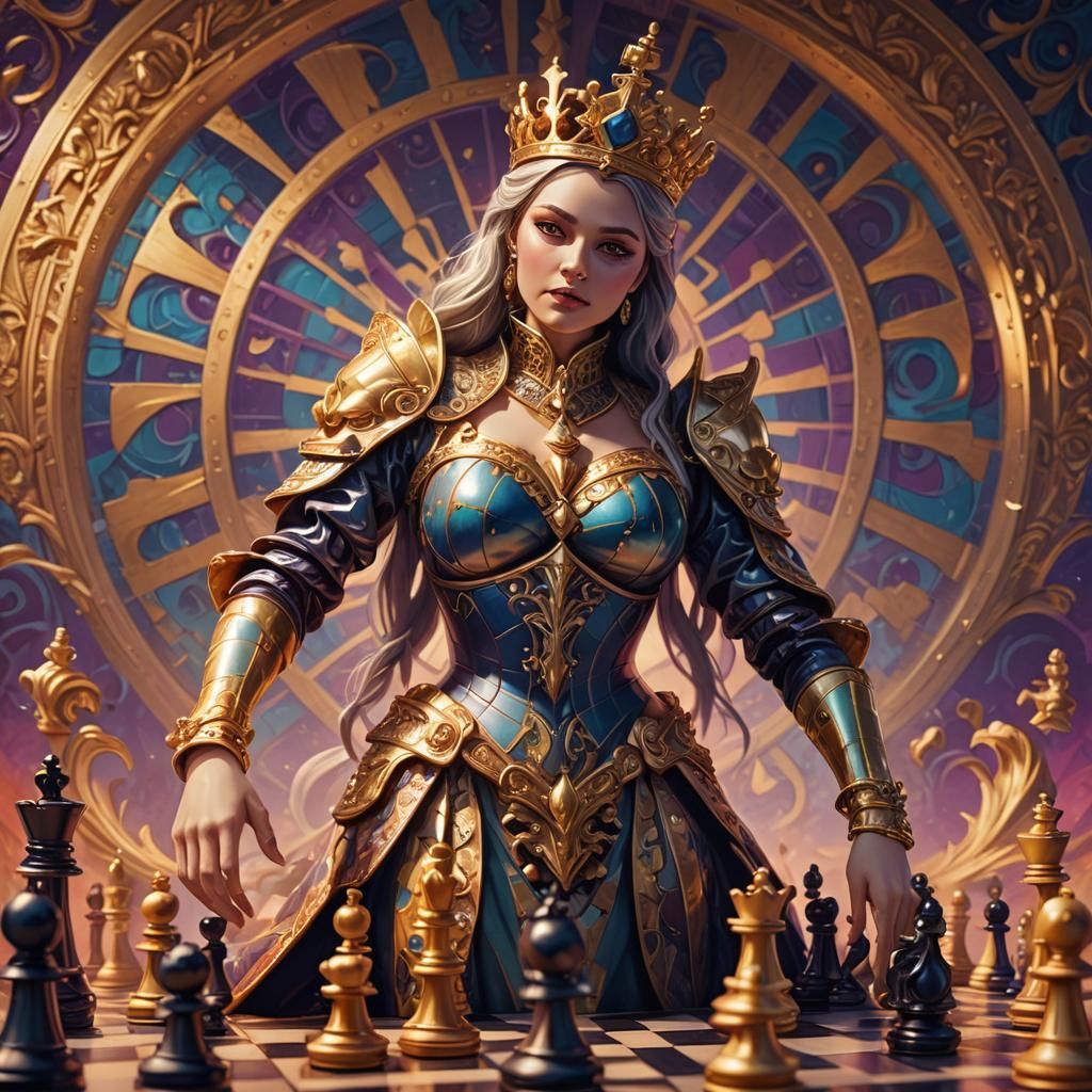 Ornate Chess Queen in Stylized 3D Digital Art