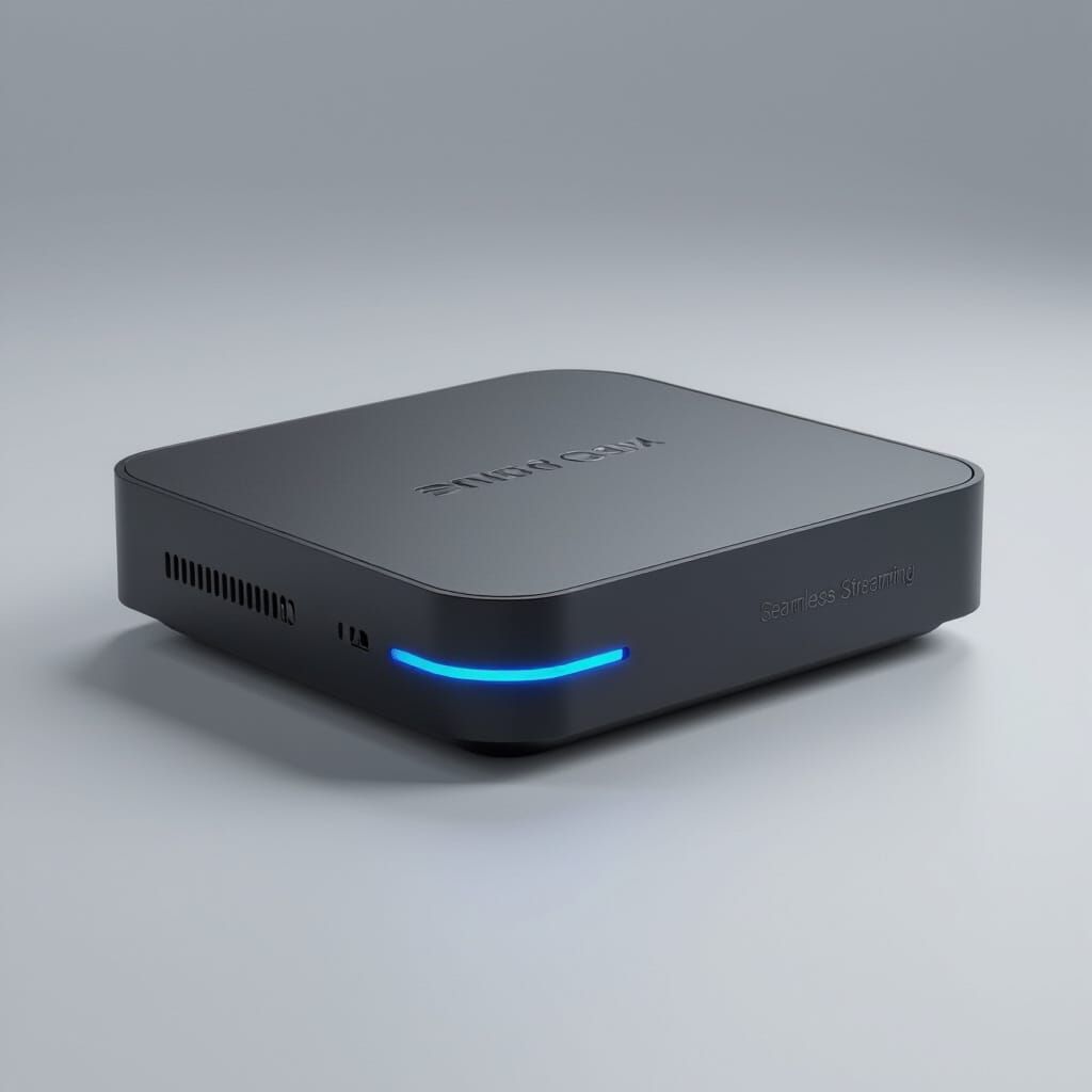 Modern Android TV Box with Blue LED in Photorealistic 3D