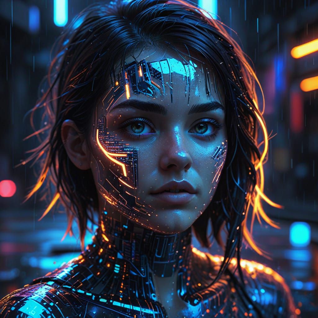 Girl Glitch in Cyberpunk Pixel Art Digital World