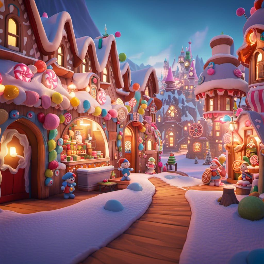 Candyland Shop with Gingerbread Men in Whimsical Land