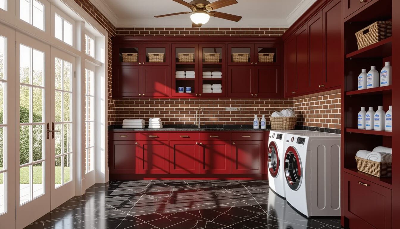 Victorian Laundry Room with Glass Wall and Rich Textures
