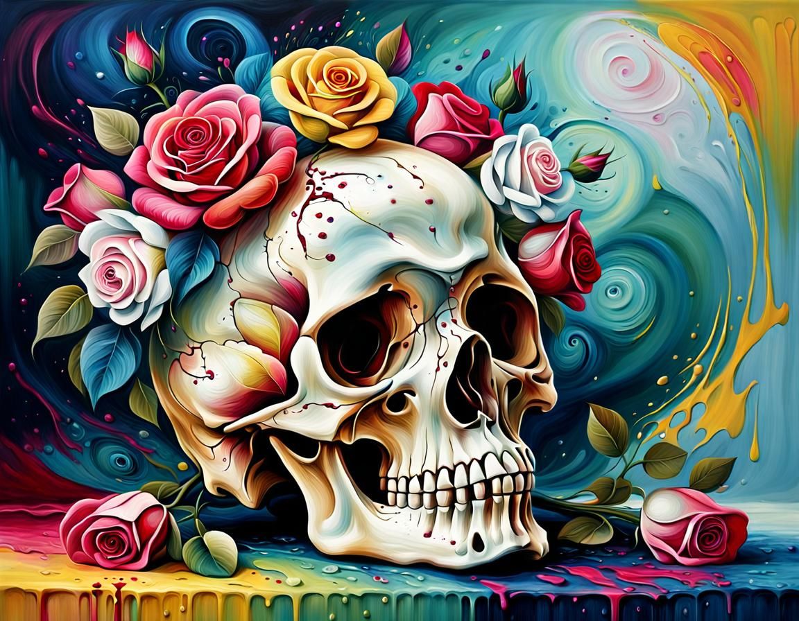 Floral Skull: A Surreal Still Life Painting