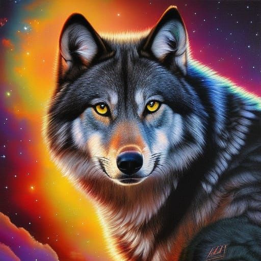 Wolf and Moon Digital Painting in Street Art Style