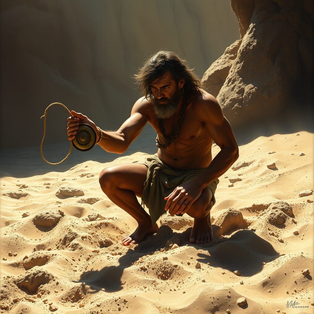 Caveman Discovers Yoyo in Harsh Desert Landscape