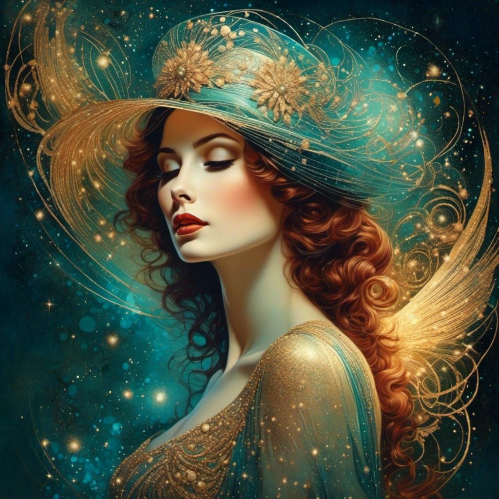 Art Nouveau Portrait with Double Exposure