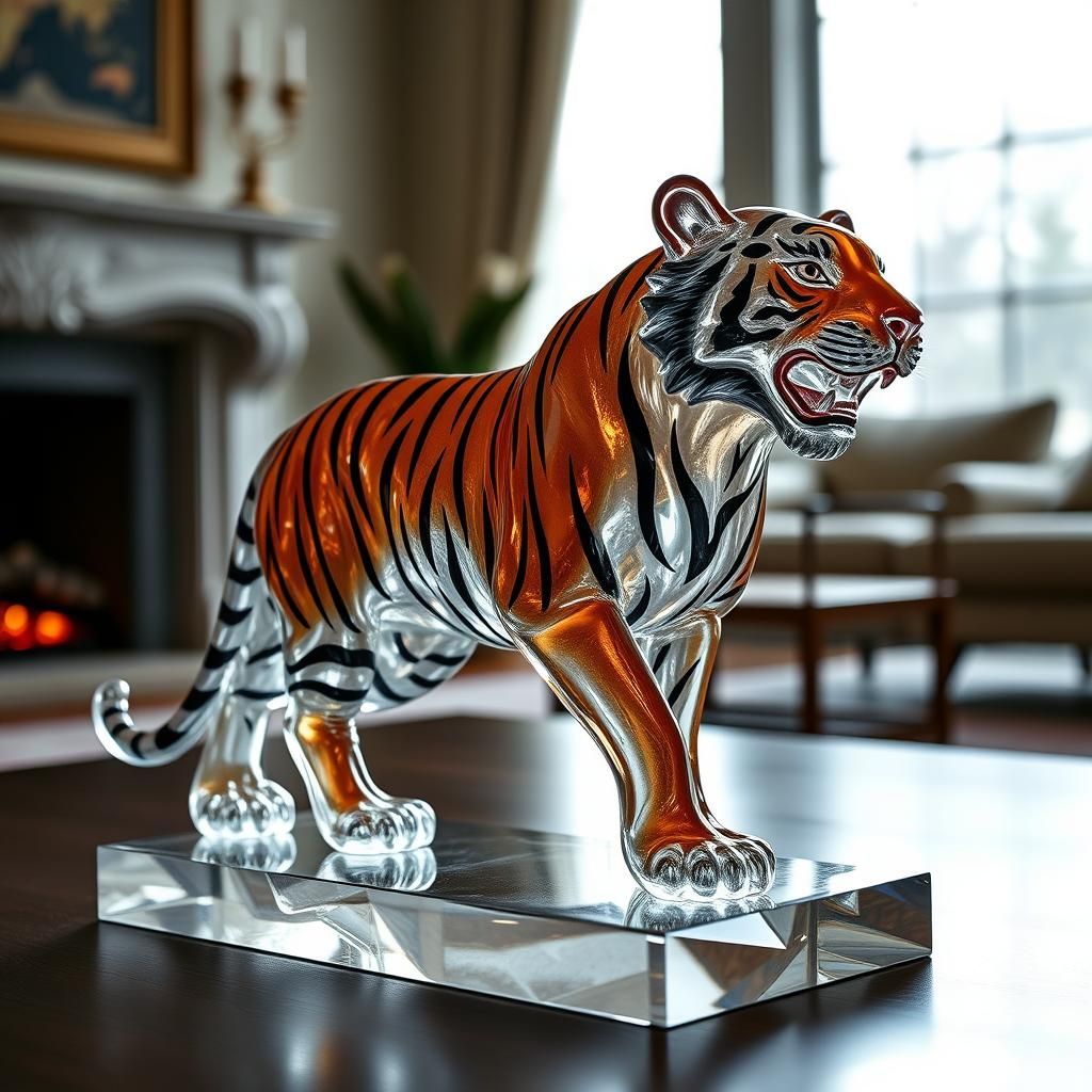 Enameled Glass Tiger Figurine in Luxurious Room