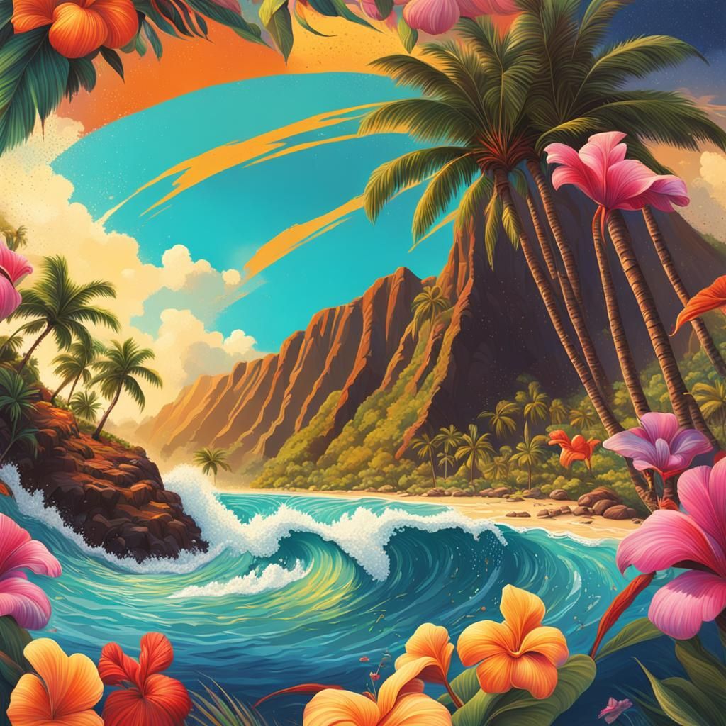 Hyperrealistic Hawaii Concept Art with Dramatic Lighting