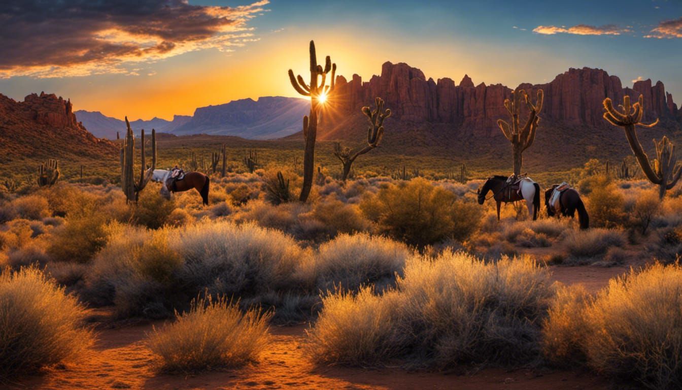 Cowgirl and Horse at Desert Campfire Under Starry Sky