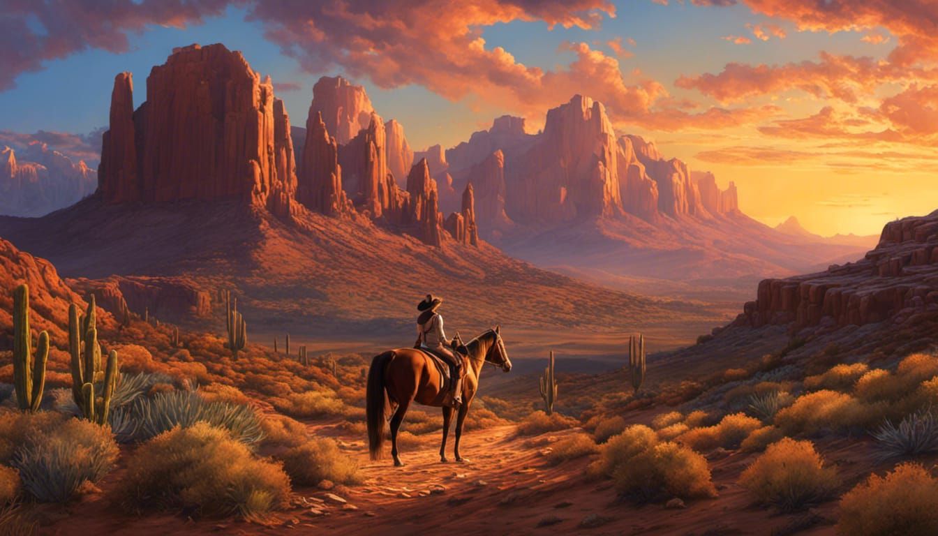 Cowgirl and Horse at Desert Campfire, Comic Book Art