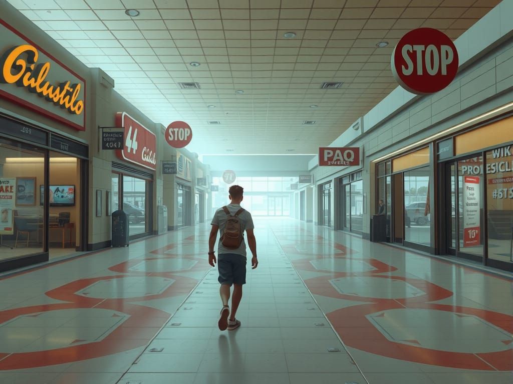 It all changed so fast, 2000s nostalgia of dreamcore empty mall, tranquil atmosphere