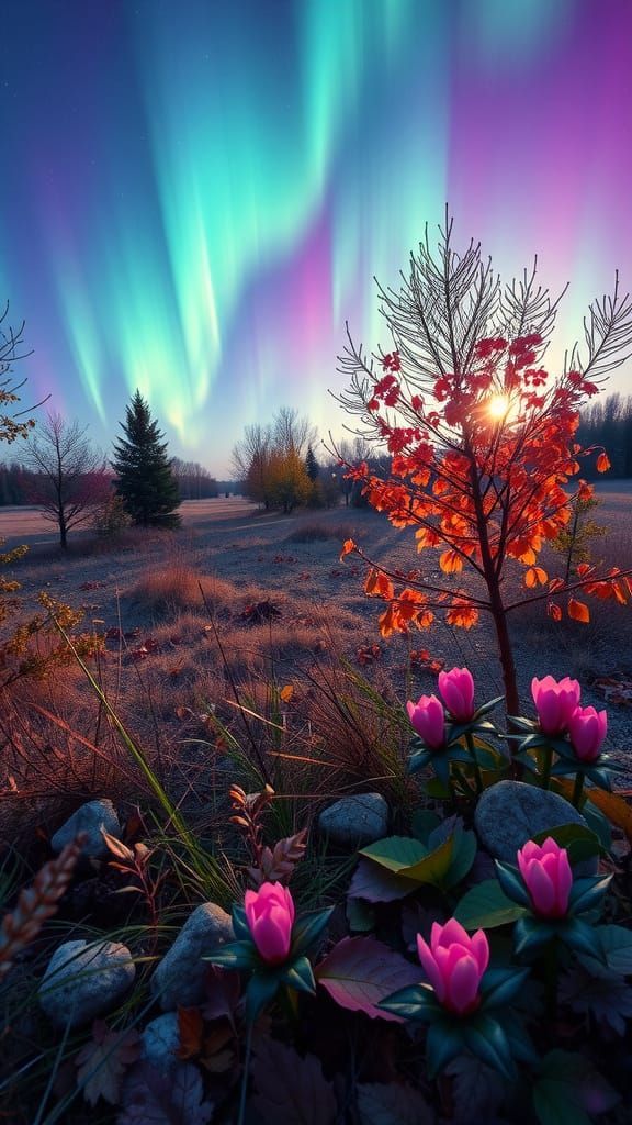 Aurora Borealis Dawn Landscape in Pastel Colors
