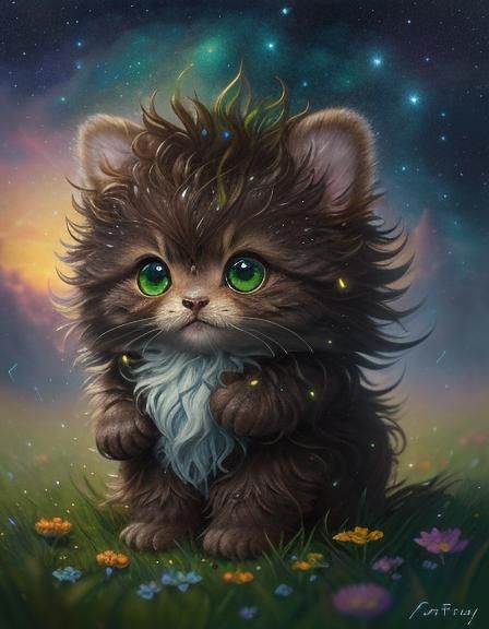 Fluffy Fantasy Creature in Flower Rain