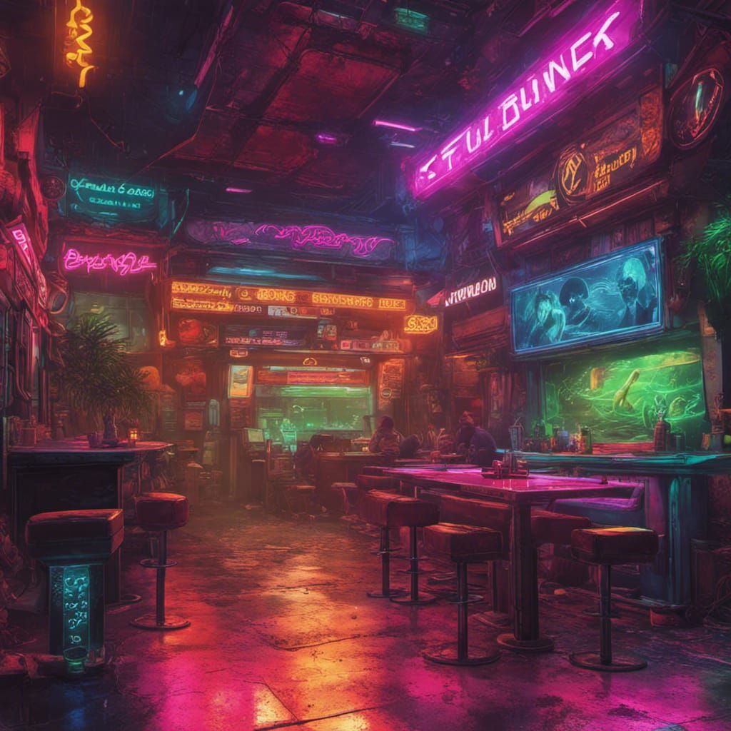 Cyberpunk Scorpion in Rainforest Cafe, Neon Style