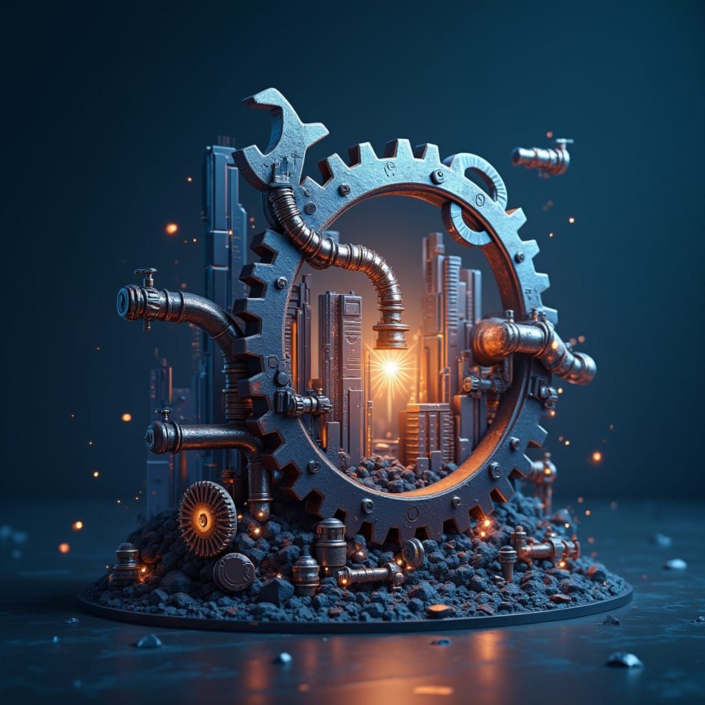 Cyberpunk Installation Company Logo with Futuristic Cityscap...