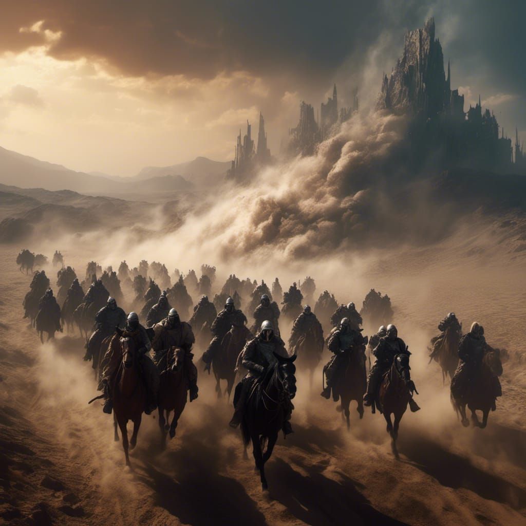 Medieval Army Fleeing Colossal Desert Sandstorm