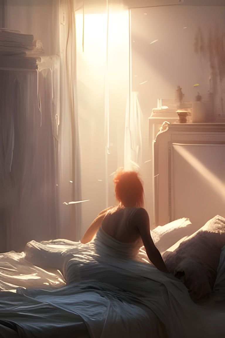 Morning Romance: Sunlit Bed in Hyperreal Style