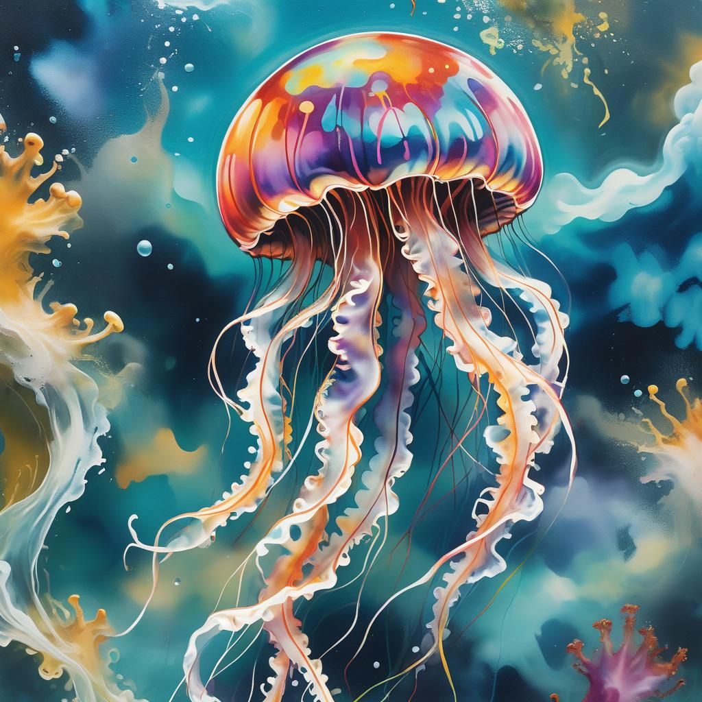 Jellyfish in Vibrant Street Art Style