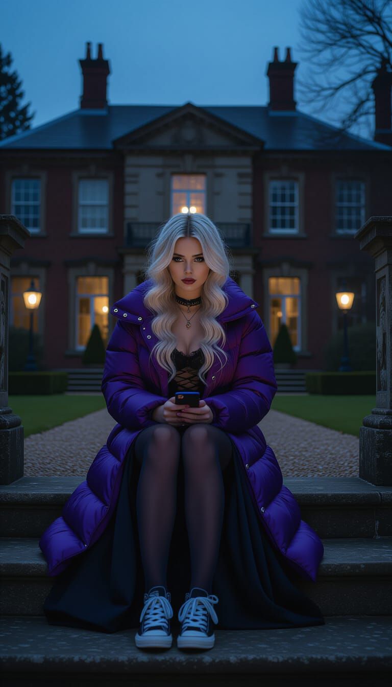 Gothic Woman on Terrace at Night