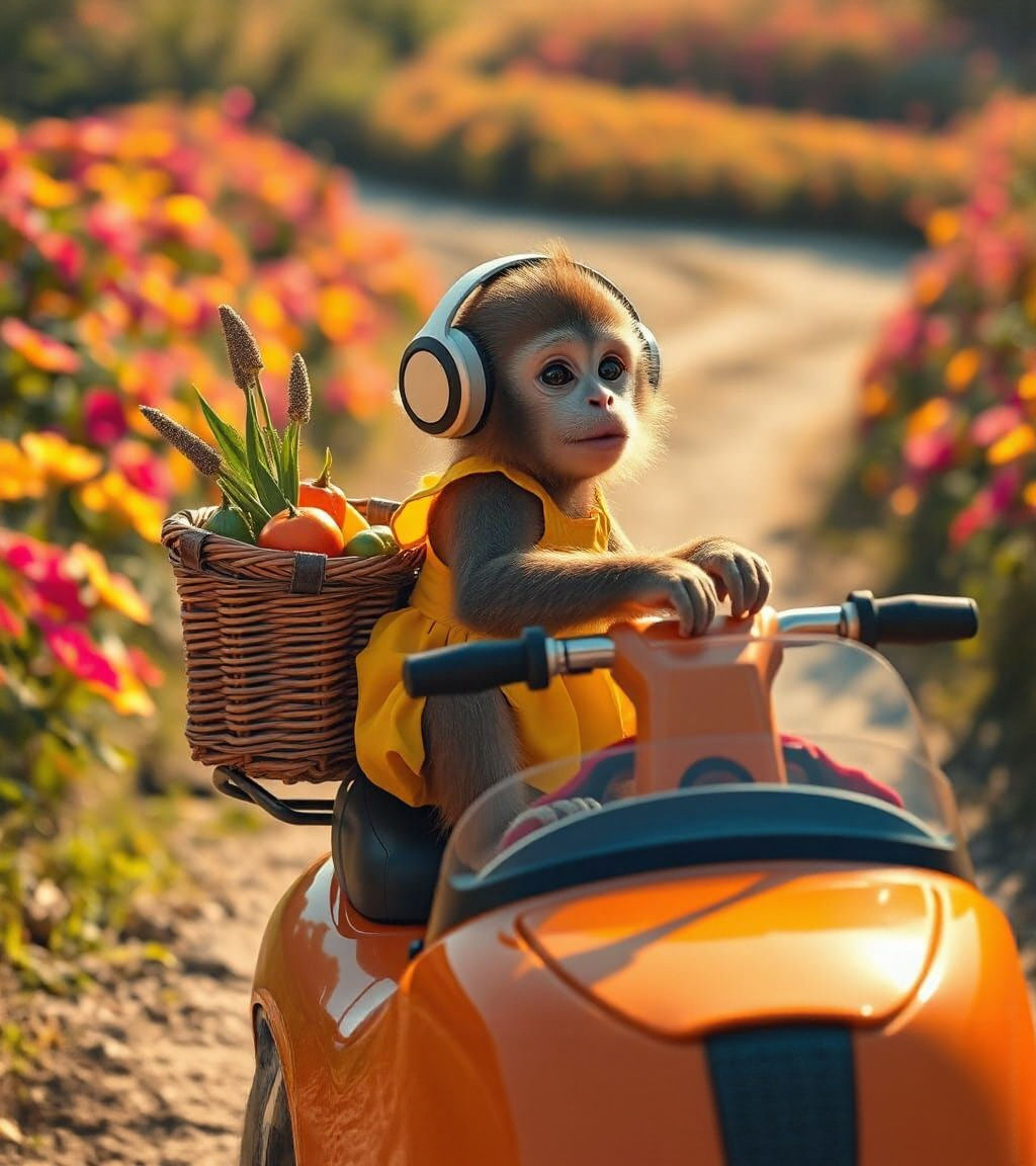 Baby Monkey's Joyride in Electric Car