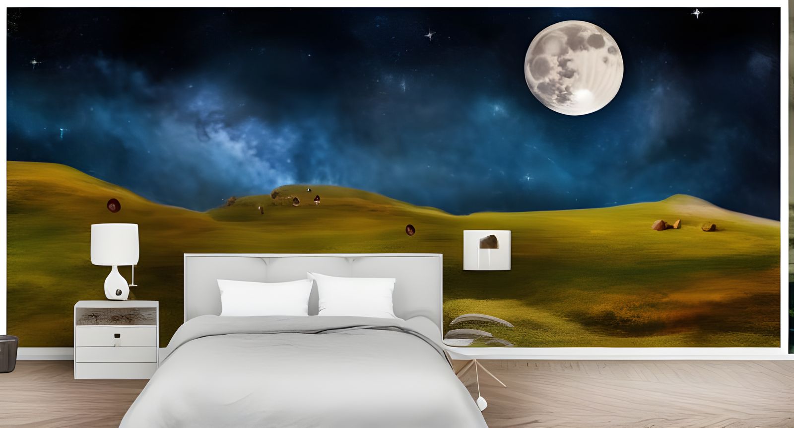 Rising Full Moon Over Fantastical Landscape