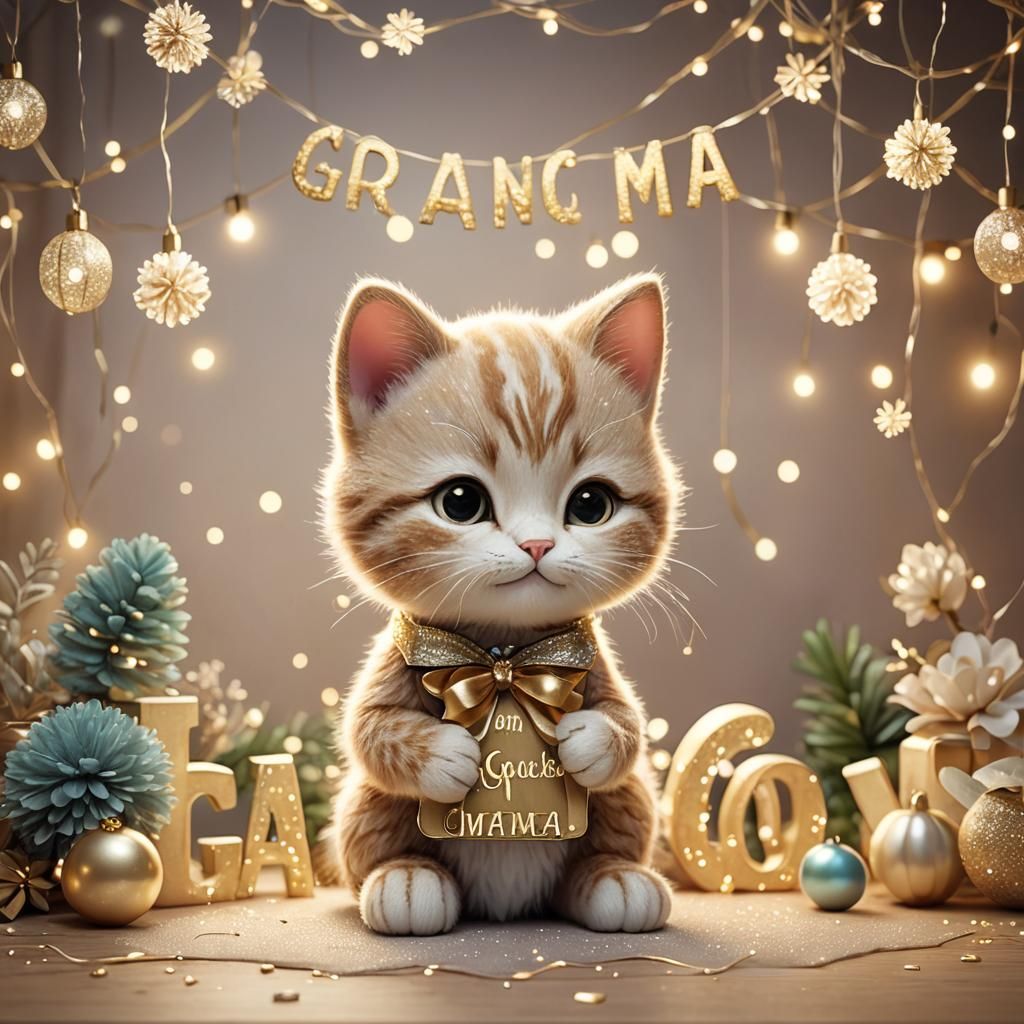Baby Cat Says Gracias Mama: Whimsical 3D Illustration
