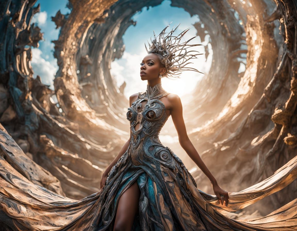 Ethereal Dystopian Goddess in Rebellious Splendor