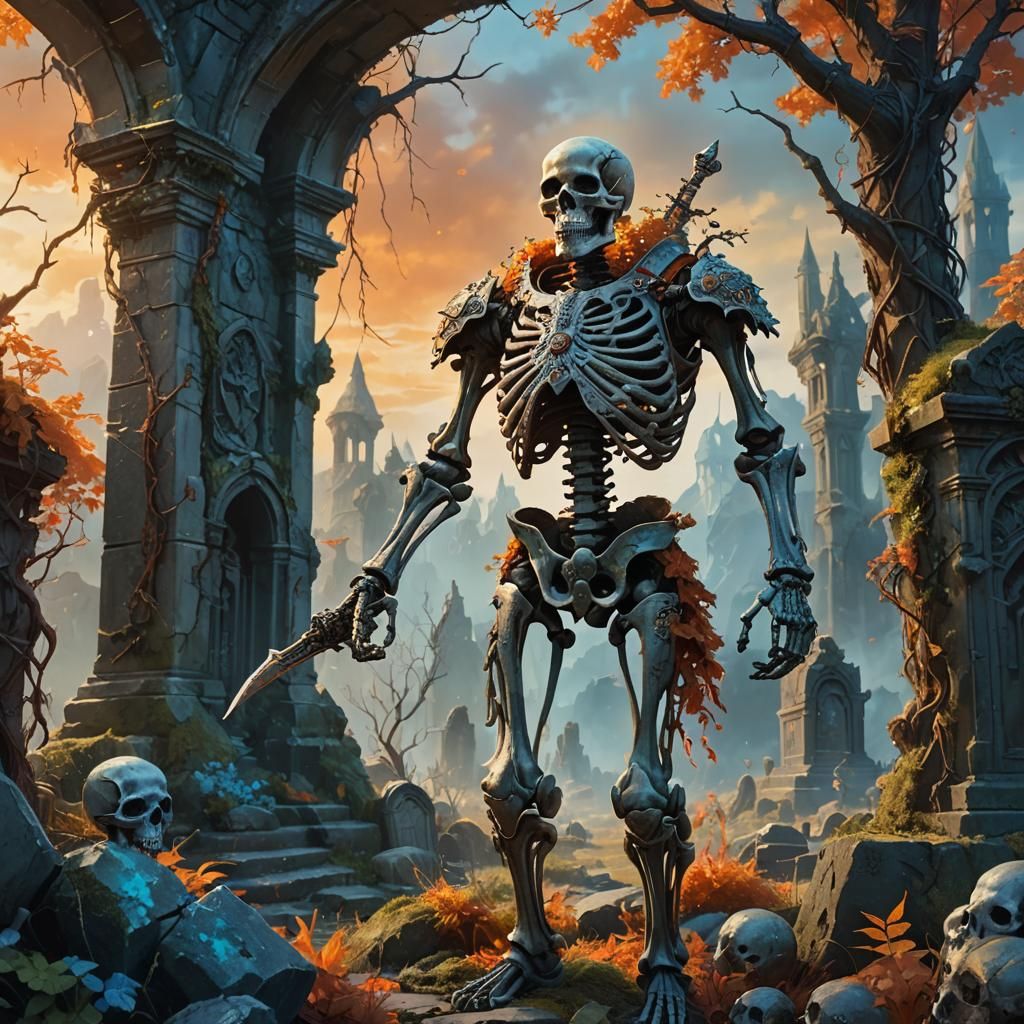 Battle Ready Skeleton in Mystical Graveyard