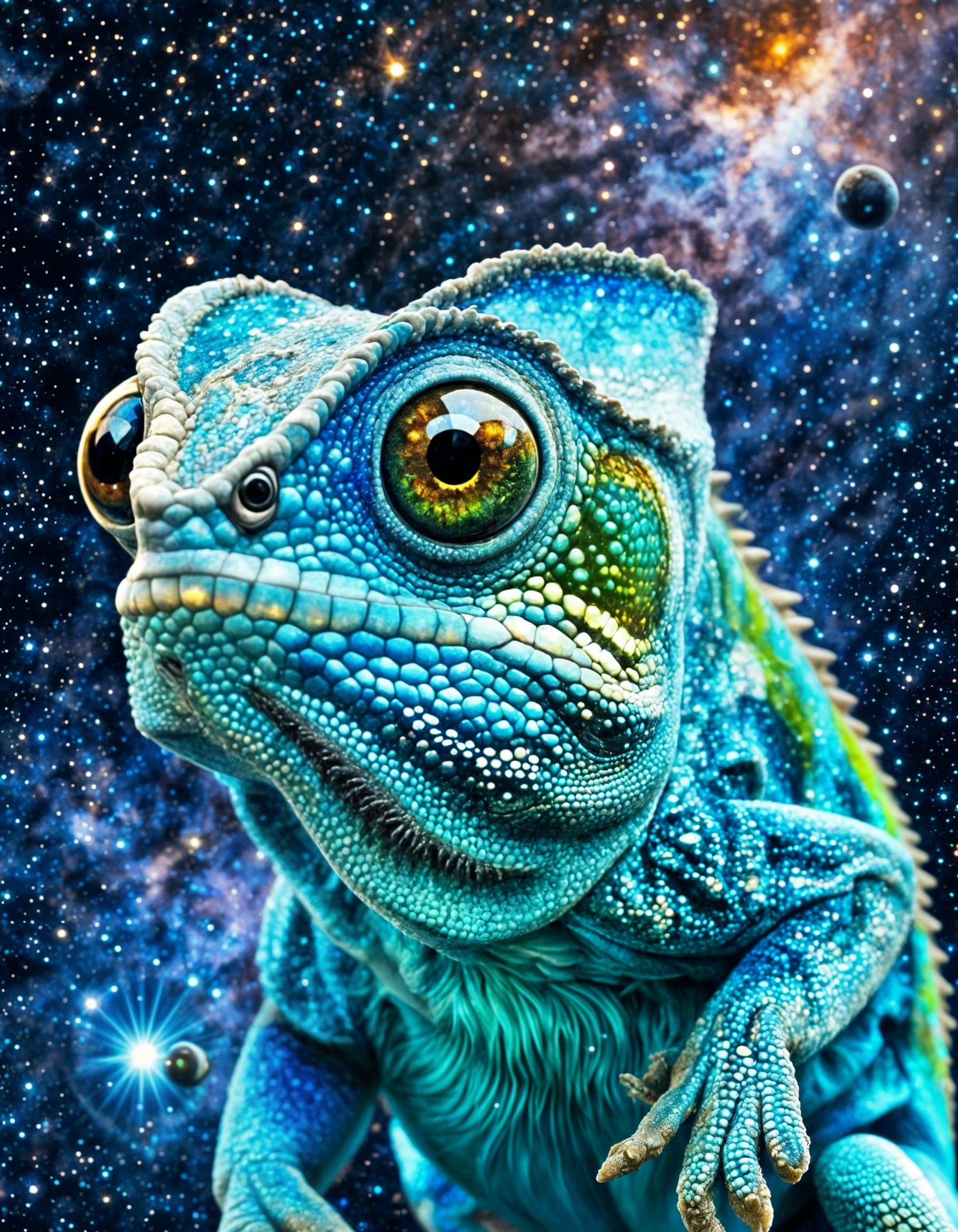 Chubby Galactic Chameleon in Vibrant Cosmic Skin