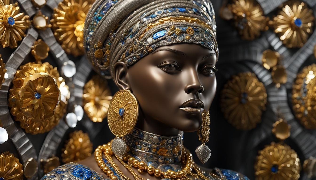 Ornate Gold and Silver Portrait Statue of Woman