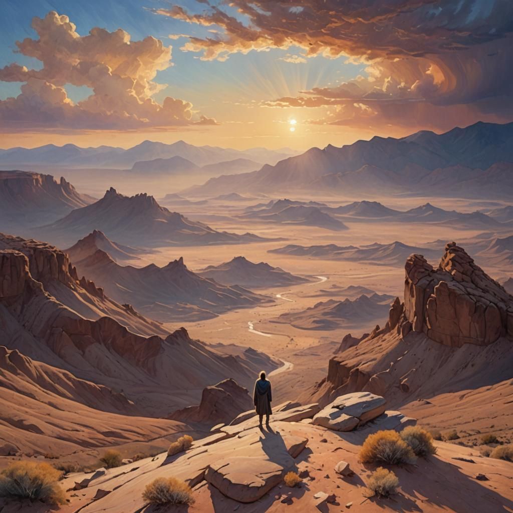 Epic Desert and Mountain Landscape at Golden Hour