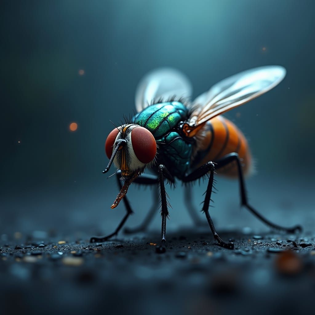 Photorealistic Fly with Iridescent Wings in 4K