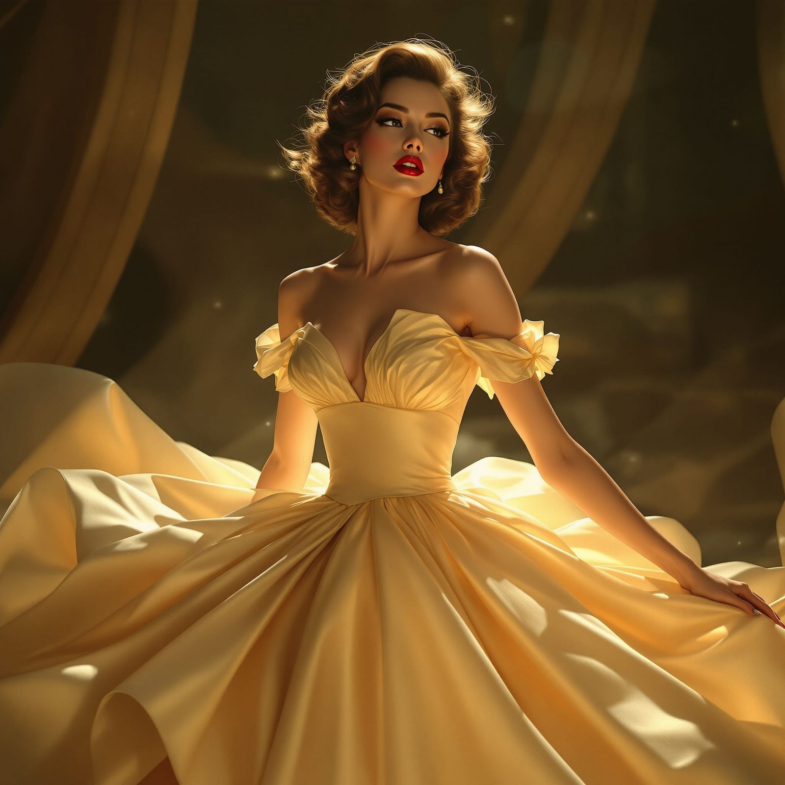 1950s Pin-Up in Glowing Dress, Painterly Style