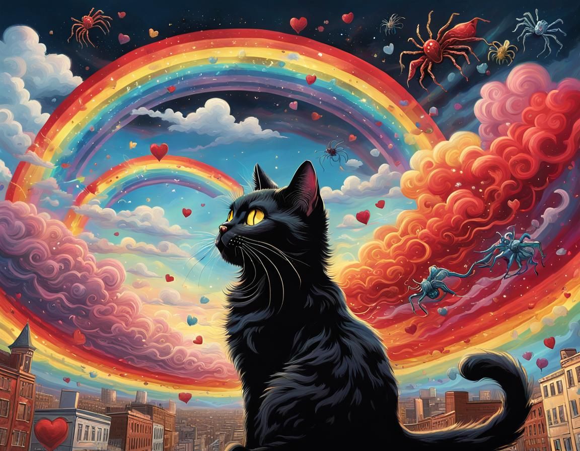 Ethereal Fantasy Art of a Cat in Heaven