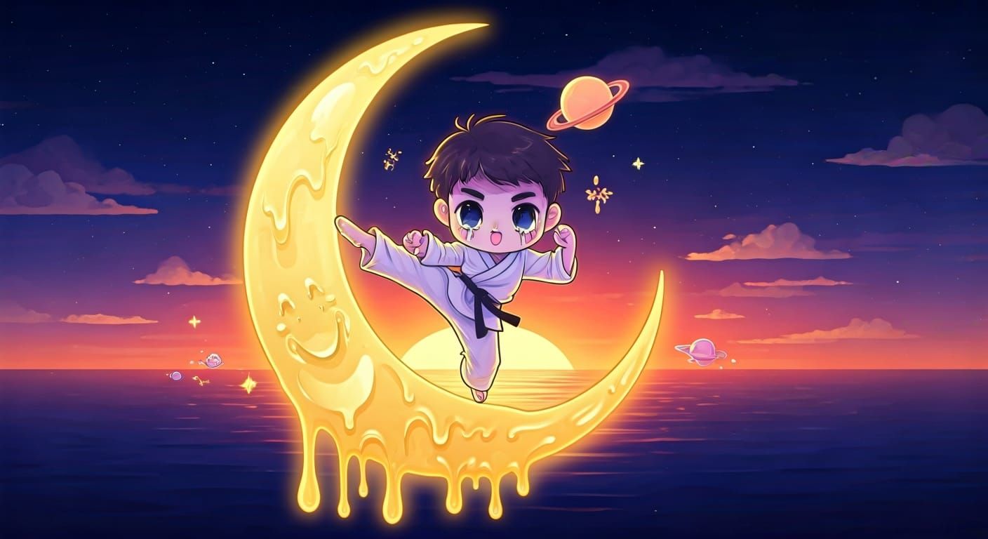 Karate Master's Neon Kick: Chibi Art in Pastel Hues