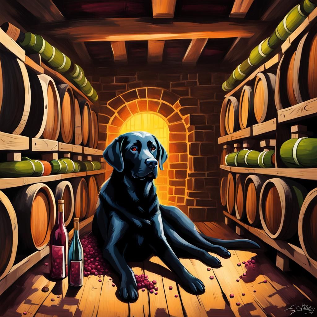 Labrador in Wine Cellar, Graffiti Art Style
