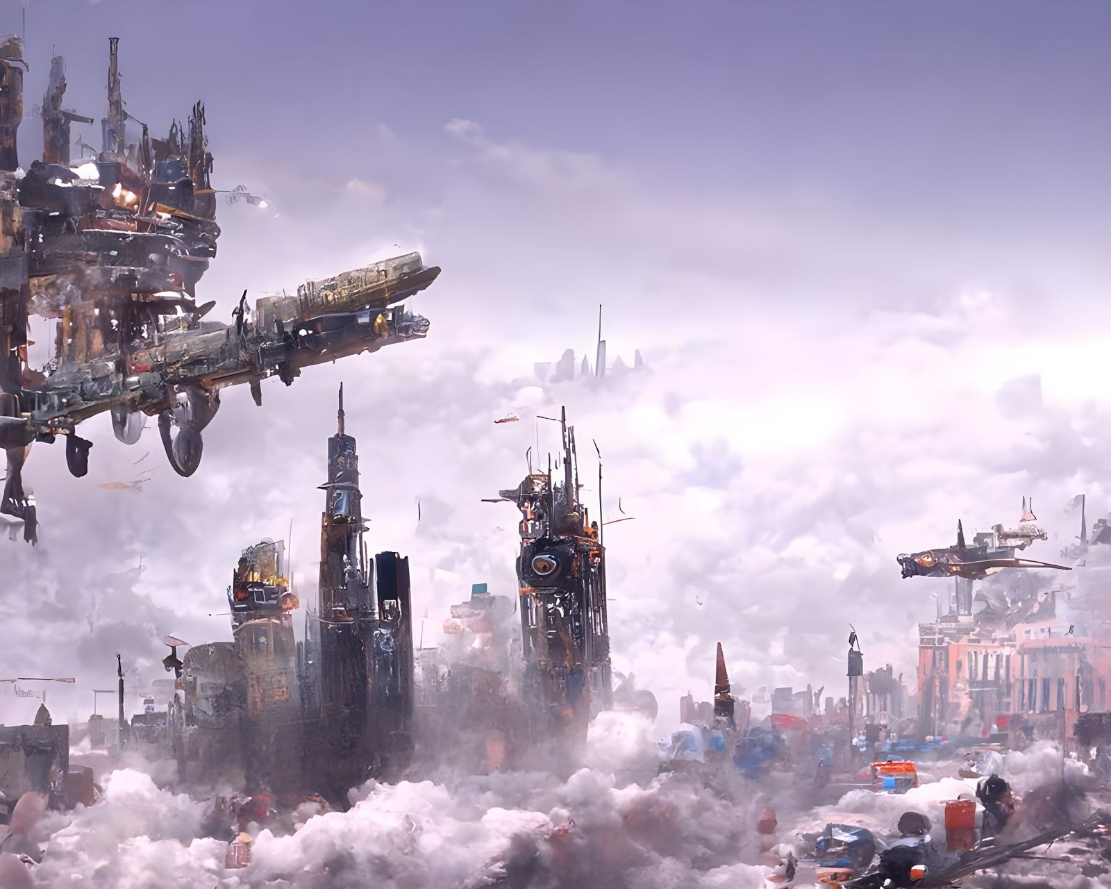 Dieselpunk city skyline