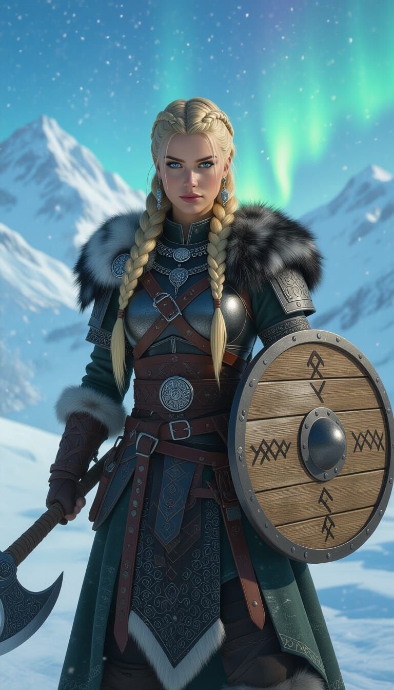 Viking Shieldmaiden in Nordic Landscape