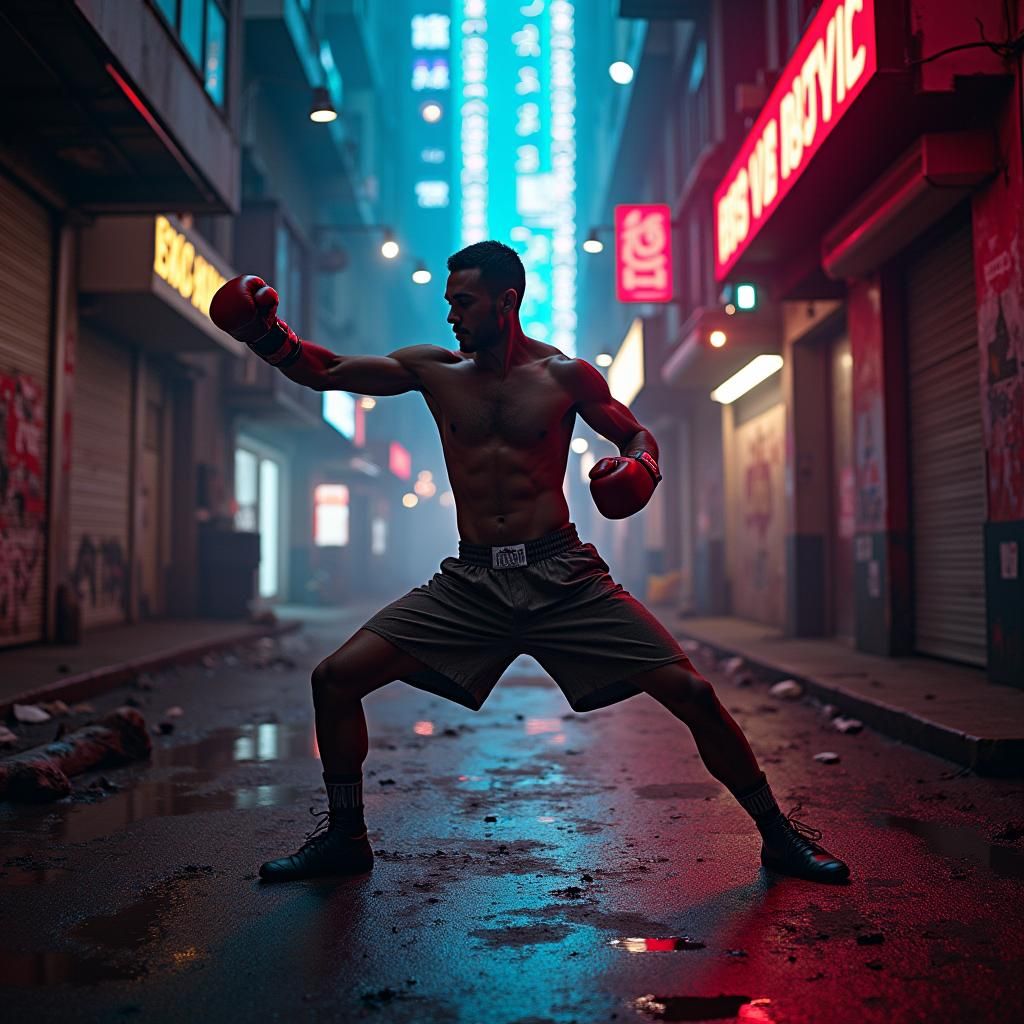 Cyberpunk Kickboxer in a Neon Dystopia